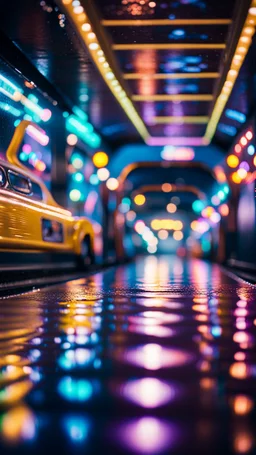 water slide in the middle of crazy dance moves dancing on buss parked in dark lit reflective wet arcade hall tunnel,bokeh like f/0.8, tilt-shift lens 8k, high detail, smooth render, down-light, unreal engine, prize winning