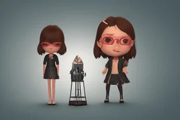 Girl toon 3d character silhouette with creative trophy with his hand like winner stand on stage