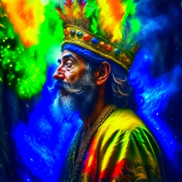 paint splatter, photorealism, an iranian hippie king hovering in the underground grove glowing light, in the style of escher, 8k, down-light, soft light, depth of field, photo realism, trending on art station, high detail, smoke and fog