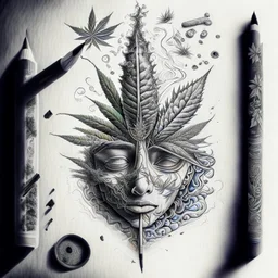 Create a visually captivating pencil drawing that represents the different stages of addiction and recovery, incorporating symbolic imagery of weed, smoke, and crushed weed.