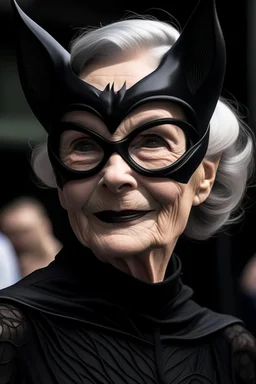 70 year woman dressed as catwoman