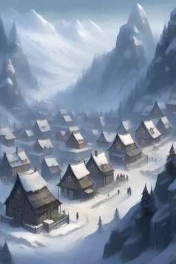 a little village at the bottom of a icy mountain