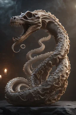 Bone Naga with tentacles . full body shot. fantasy and horror setting, Cinematic lighting, Volumetric lighting, Epic composition, Photorealism, Very high detail, Character design, Unreal Engine, Octane render, HDR, Subsurface scattering, fantasy art,