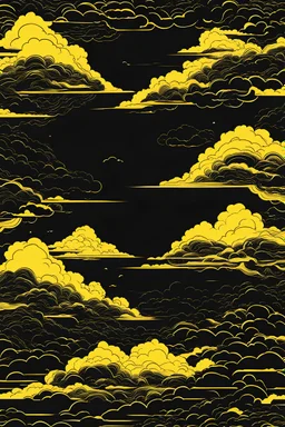 a full black shirt filled with yellow line art clouds