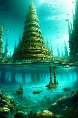 pemandangan atlantis di dalam air dengan peradaban super maju nya ketika sedang dalam masa paling jaya nya