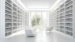 New white library interior with sunlight. Decor and desing concept. 3D Rendering