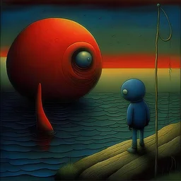 Surreal horror style by Pawel Kuczynski and Joan Miro and Bridget Bate Tichenor and Arthur Secunda, surreal abstract art, childhood deep fear of being alone, abstract anthropomorphic paradox midnight, weirdcore, dark oil painting