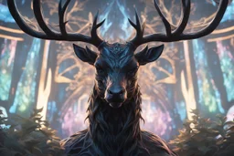 Shadow symbiote in 8k realistic anime e drawing style, human model, close picture, Deer them, neon crystal antlers deer, intricate details, highly detailed, high details, detailed portrait, masterpiece,ultra detailed, ultra quality