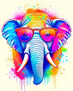 A detailed illustration a head of elephant wearing trendy sunglasses, t-shirt design, splash, t-shirt design, in the style of Studio Ghibli, pastel tetradic colors, 3D vector art, cute and quirky, fantasy art, watercolor effect, bokeh, Adobe Illustrator, hand-drawn, digital painting, low-poly, soft lighting, bird's-eye view, isometric style, retro aesthetic, focused on the character, 4K resolution, photorealistic rendering, using Cinema 4D