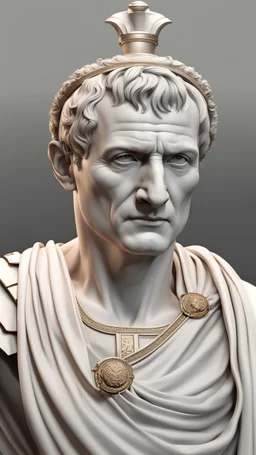 a Highly detailed photorealistic portrait of Julius Caesar, standing in full sized, 3d T-Pose character, a plain white background