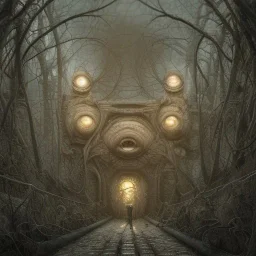 a long tunnel made up of tons of eyes, eerie, creepy, threatening, intricate, gregory grie, naoto hattori, mihai criste, sara arasteh, 8k resolution, high-quality, fine-detail, intricate, digital art, detailed matte, volumetric lighting, dynamic lighting,