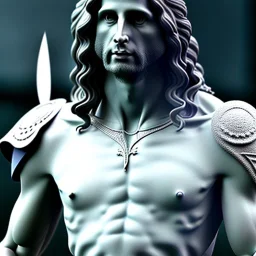 White Sculpture aragorn, full body, greek sculpture style, full body, fresco background, hyper realistic, 8k,