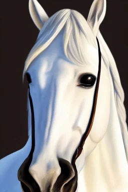 full Closeup portrait of a white lipizzaner horse, smooth soft skin, soft lighting, detailed face, concept art, digital painting, looking into camera, hyper realistic with fine details