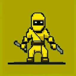 a pixel art-style, simple 64-bit Ninja with an yellow outfit