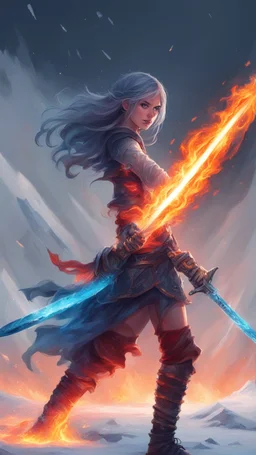 Girl with fire and ice swords