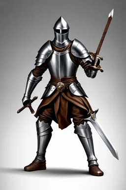 A knight in leather armor, with strategically placed metal armor, wielding a sword and a swordbreaker