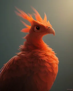 A beautiful portrait of a phenix bird ,fie red colour scheme, high key lighting, volumetric light ,high details ,psychedelic background