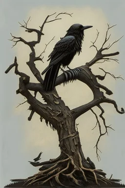 The symbol for Kharzak is a black raven perched on a gnarled branch of a dead tree