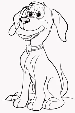 blank colouring book, white background, simple picture for toddlers, dog with one tail, disney and pixar style