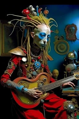 photo by tim walker : loan-blend human-alien biomorphic-animals squid indefinite head extreme wide shot head to toe portrait of weird krofft pufnstuff puppet voodoo cutie sitar player king human nervous systems, renaissance faire alex grey hyper detailed michael cheval with a playful expression made out of mechanical parts and robot arms; cyborg details, unusual and obscure photograph by františek vobecký of a surreal scene of ghastly men, pop art, clive barker style, 300mm f/.8, raw cinematic p