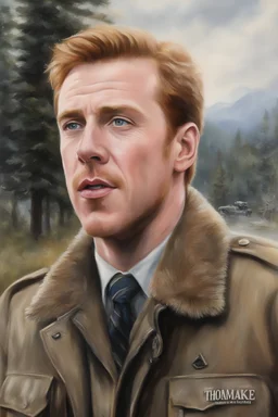 Band of Brothers, 29-year-old Damian Lewis, Oil on Canvas by Thomas Kinkade - 4k UHD, Ultra-realistic, Hyper realistic, Photorealistic, Realistic, absolute Reality