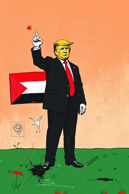 trump standing in gaza in the style of basqiat