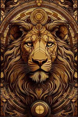 lion | centered | symmetrical | key visual | intricate | highly detailed | iconic | precise lineart | vibrant | comprehensive cinematic | alphonse mucha style illustration | very high resolution | sharp focus | poster | no watermarks