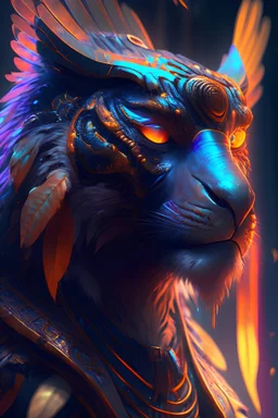 Rich Crow tiger alien,bright , colors, highly detailed, cinematic, 5d ultra realistic,cinematic lighting, art by Federico Pelat and Jordan Grimmer