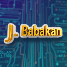 create a logo 3d text "J. Babakan" .for an ai code, artist , 3d graphical Logo ,ai ,code, flow charts blended at background