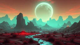 a radioactive landscape that looks futuristic with futuristic lighting, realistic rendering