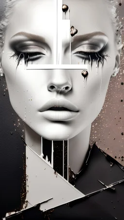 Album cover in minimalism brutal art shades fashion papercut layered dark oil paint splashes drips spots streaks cracks