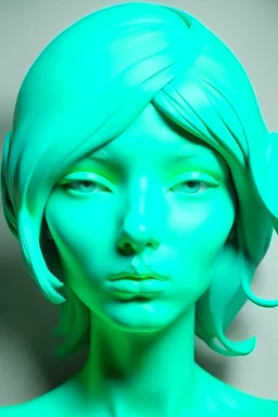 Mint girl face with rubber effect in all face with turquoise rubber effect hair