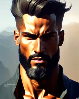 Male, full-scale head and shoulders portrait, 8k resolution concept art portrait by Greg Rutkowski, Artgerm, WLOP, Alphonse Mucha dynamic lighting hyperdetailed intricately detailed Splash art trending on Artstation triadic colors Unreal Engine 5 volumetric lighting Splash art fantasy