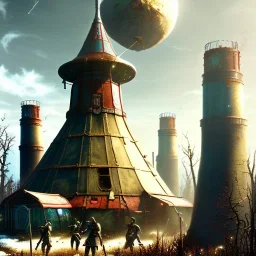 fallout 4, yurt city, spray paint, mongols, chalk,chimney,warhammer, fantasy game art