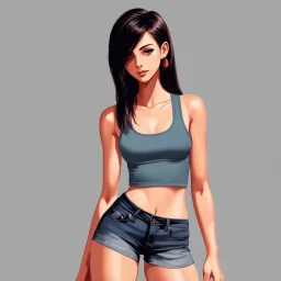 a pretty girl, skinny, relaxed, casual, tank top, digital art, stylised