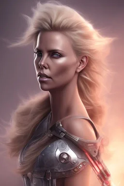 Charlize Theron ,fly hair, mist around, highly realistic, highly detailed, gangsta armor, mist around, smoke