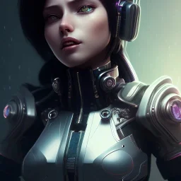 3d female, cyberpunk gear, black hair, cute big circular reflective eyes, open mouth, Pixar studio movie style, unreal engine cinematic smooth, intricate detail, cinematic