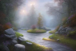  winding stone path lit river