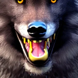 black alpha wolf baring teeth photorealistic