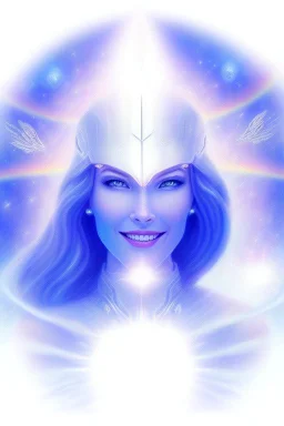 cosmic woman smile, admiral from the future, one fine whole face, crystalline skin, expressive blue eyes,rainbow, smiling lips, very nice smile, costume pleiadian, Beautiful tall woman pleiadian Galactic commander, ship, perfect datailed golden galactic suit, high rank, long hair, hand whit five perfect detailed finger, amazing big blue eyes, smilling mouth, high drfinition lips, cosmic happiness, bright colors, blue, pink, gold, jewels, realist, high commander