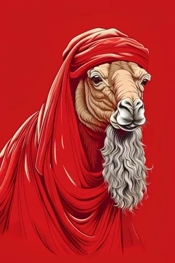 A camel wearing a red shemagh, graphic illustration