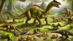 A hundred million years ago some dinosaurs met up to have a picnic and a play.