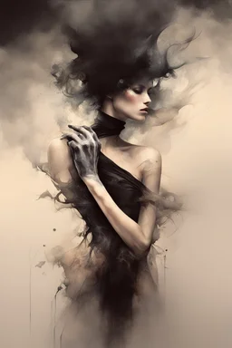 black smoke artistically takes the form of gloves by Ryohei Hase, Agnes Cecile, Raymond Swanland, Anne Bachelier, pastel smoky texture in hues of tranquility, an embodiment of minimalism with a stroke of simplicity, evoking serenity against a backdrop, black shimmering, fantasy art, backlit