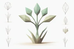 concept art of six low poly stylized alien dry single leaf plant on a neutral background. Strange fictional extraterrestrial flora with unusual shapes