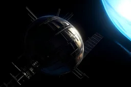 sci-fi planet with a broken satellite view from the space station