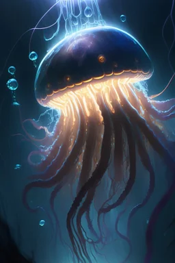Cartoon angry jelly fish, electric bolts lighting up the dark ocean, , highly detailed, digital painting, artstation, concept art, sharp focus, illustration, Pixar and Disney animation, Art by greg rutkowski and alphonse mucha, masterpiece, stunning, 8k resolution,