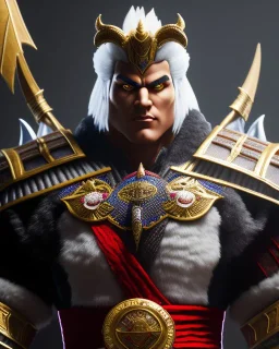 Shao Kahn, mortal kombat 11, highly detailed, hyper-detailed, beautifully color-coded, insane details, intricate details, beautifully color graded, Cinematic, Color Grading, Editorial Photography, Depth of Field, DOF, Tilt Blur, White Balance, 32k, Super-Resolution, Megapixel, ProPhoto RGB, VR, Half rear Lighting, Backlight, non photorealistic rendering