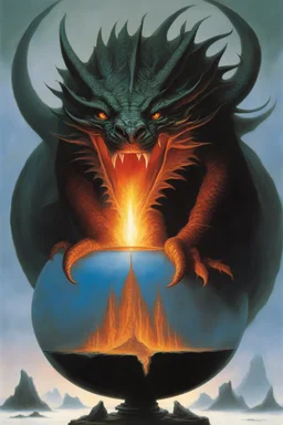 magic orb dripping with dragon fire. fantasy setting. . painted by Michael whelan