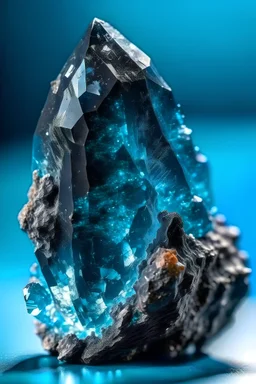 BLACK Achroite Crystal big close up stone on light blue background