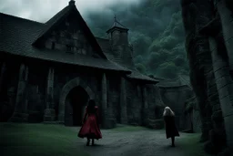Still frame from the live-action "Hellsing" movie based on the anime of the same name. The scene is of a young Allegra escaping her uncle in the dungeon below the manor.